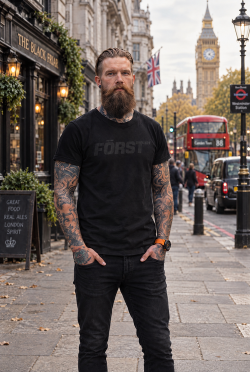 Adult black on black Först logo t-shirt