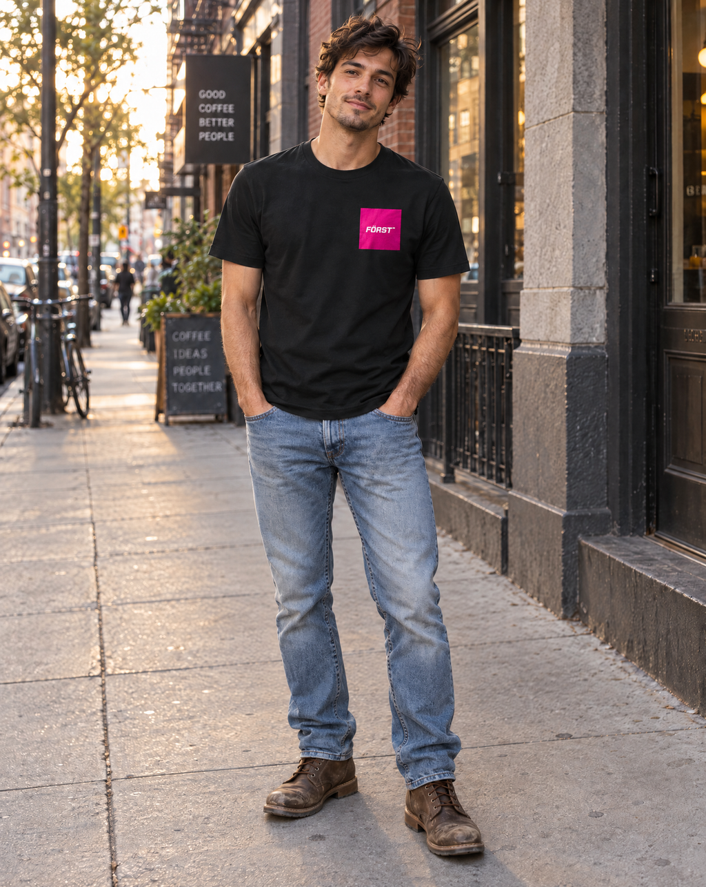 Pink square Först logo t-shirt